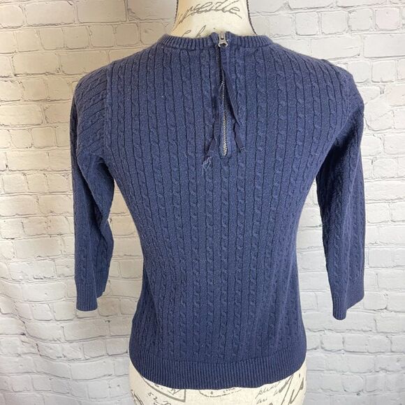 The Limited 3/4 Sleeve Navy Ribbed Sweater with Partial Zip Back - Picture 4 of 8